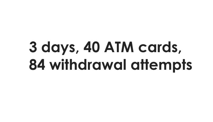 3 days, 40 ATM cards, 84 withdrawal attempts